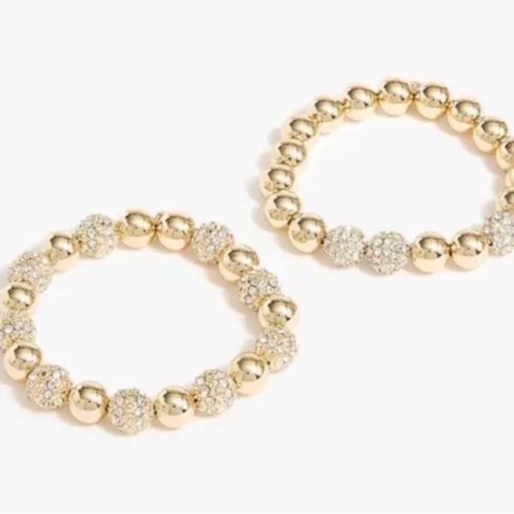 J. Crew Polished Gold Tone Pavé Stretch bracelets Set Of Two NEW